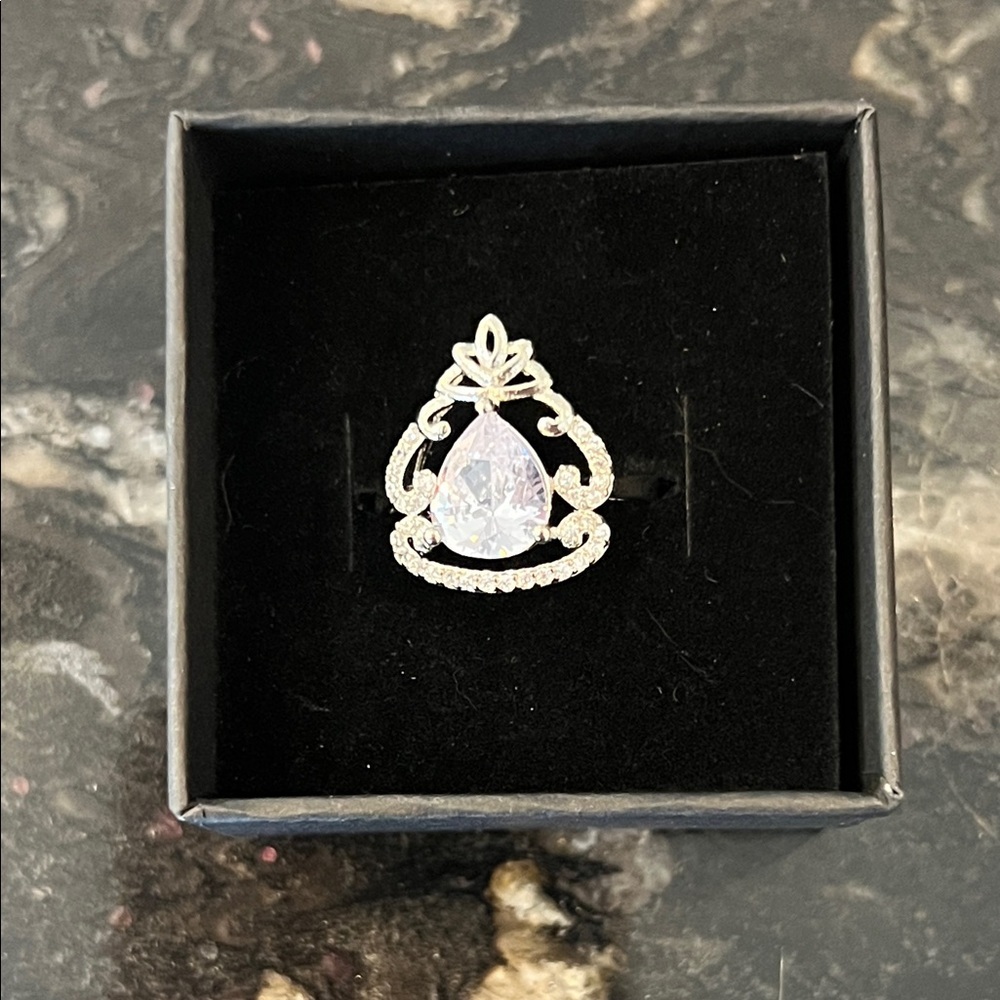Silver Teardrop Zirconia Ring